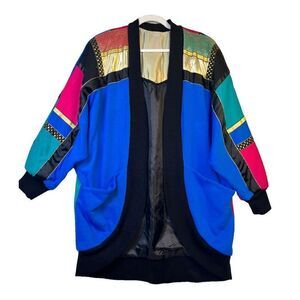 VTG Art to Wear Color Block Sarah Cocoon Shoulder Pads Jacket Medium 80s Retro